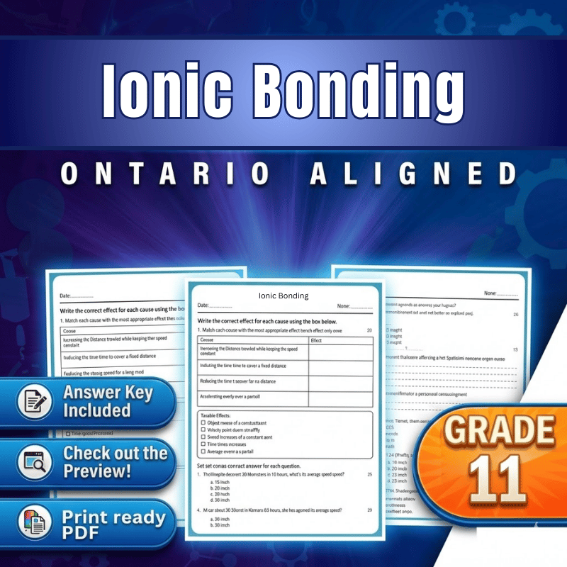 Grade 11 Science – Ionic Bonding Worksheet (Ontario) (PDF)