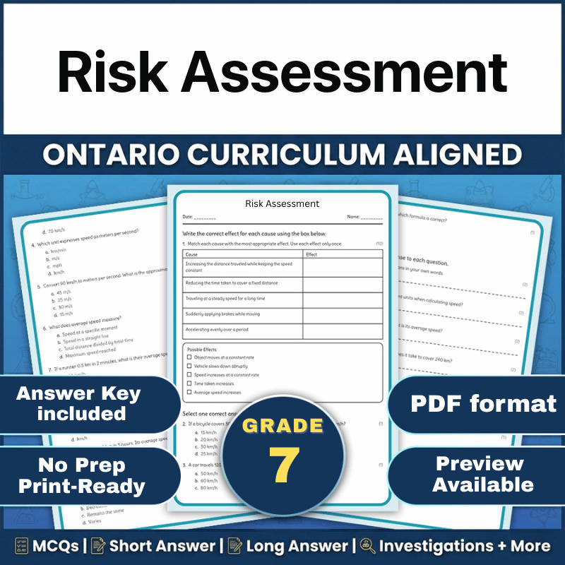 Grade 7 Science – Risk Assessment Worksheet (Ontario) (PDF)