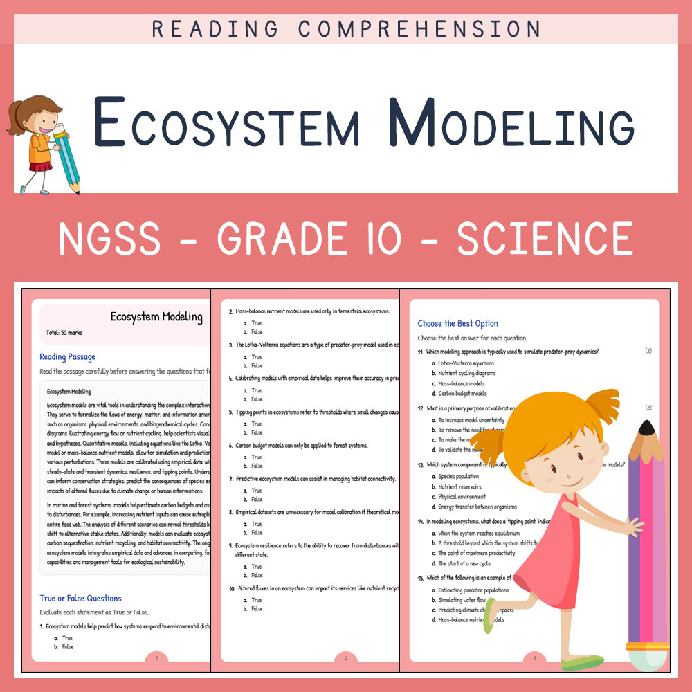 Grade 10 Science worksheet worksheet — Grade 10 Science | Ecosystem Modeling Worksheet & Answer Key (NGSS-Aligned) — page 1