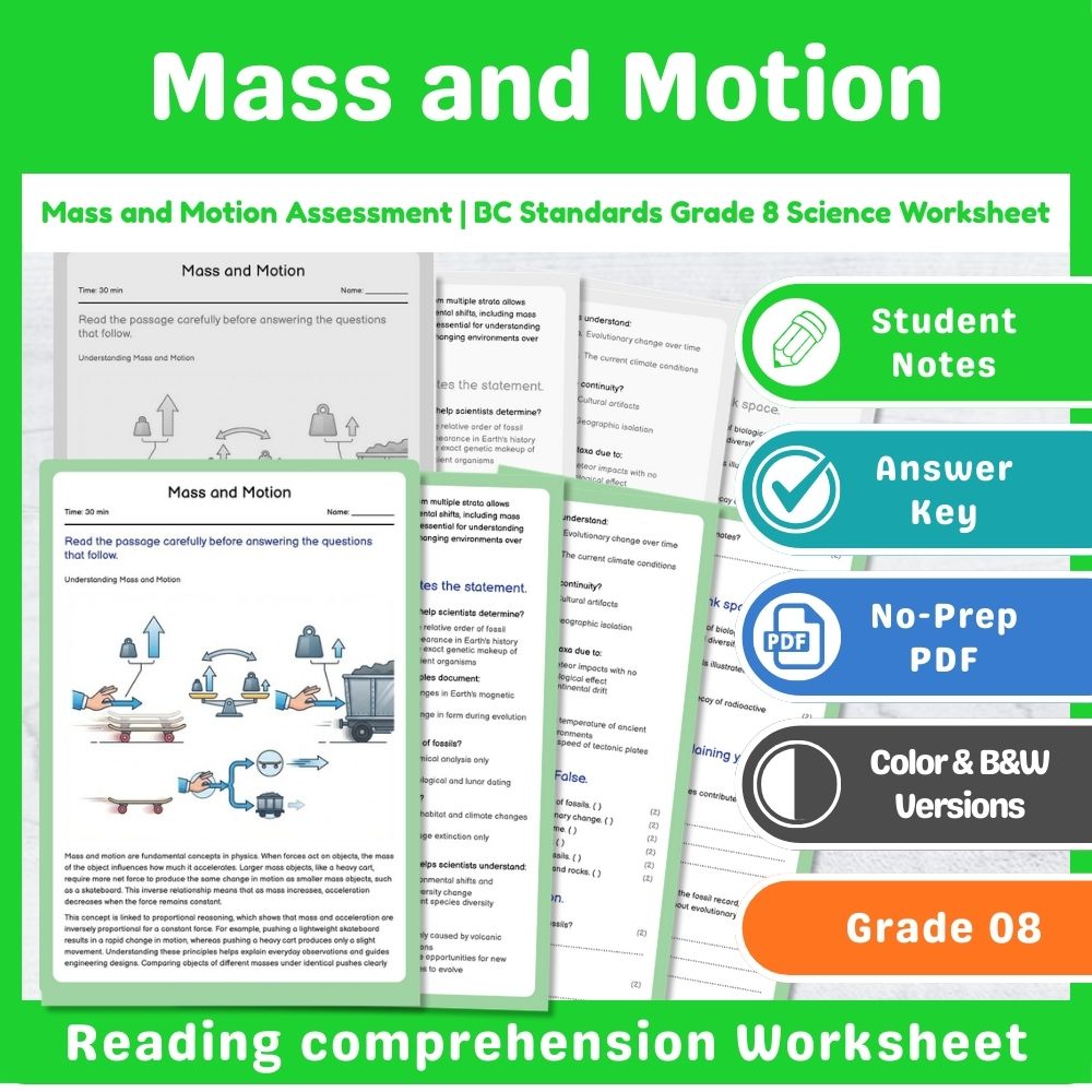 Grade 8 Science Assessment – Motion & Forces Standards-Aligned Mini Bundle — included worksheet 5