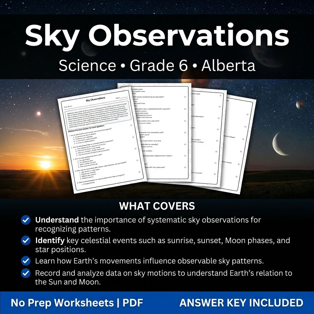 Grade 6 Science worksheet — Grade 6 Science Worksheet on Sky Observations | Alberta Standard Practice