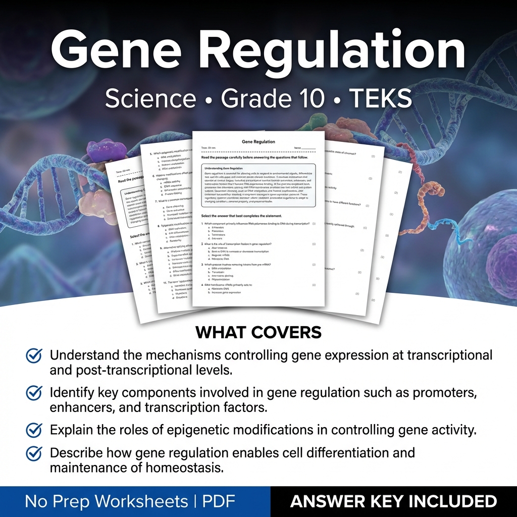 Gene Regulation Worksheet for Grade 10 Science TEKS Alignment