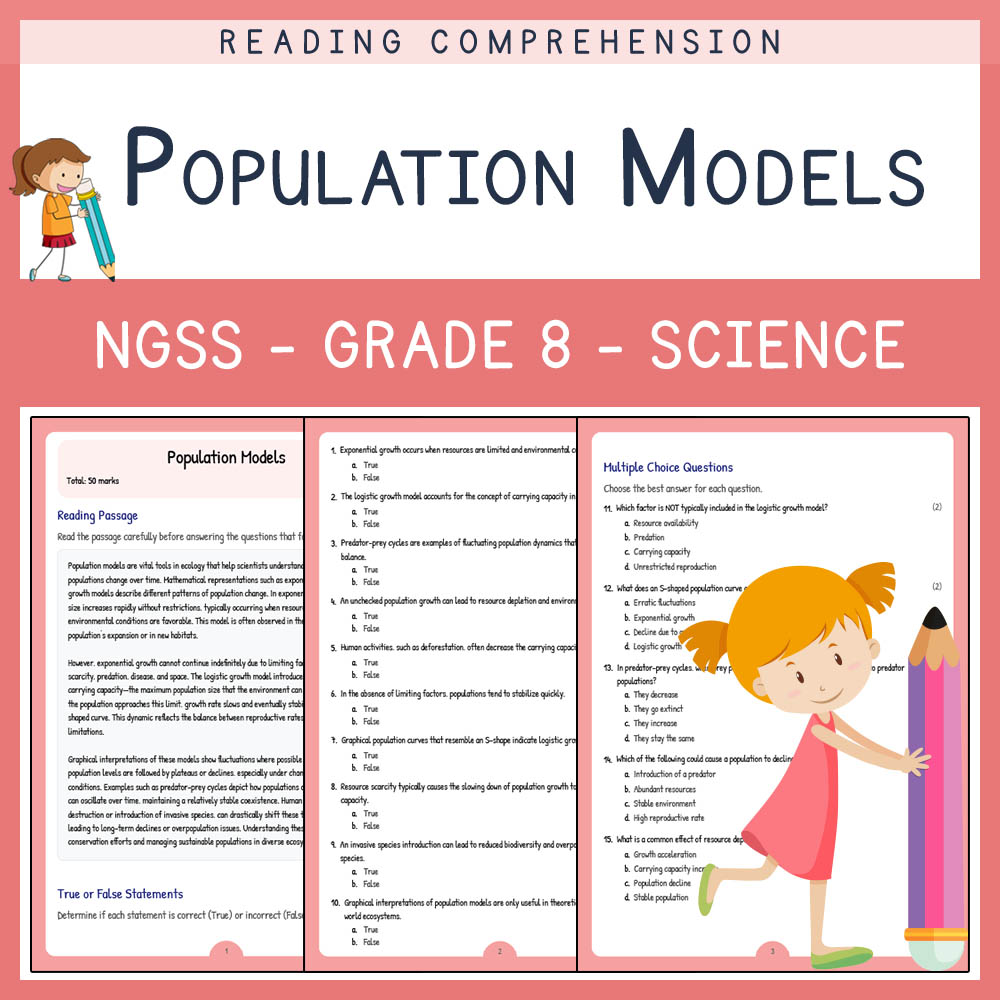 Grade 8 Science worksheet worksheet — Grade 8 Science | Population Models Worksheet & Answer Key (NGSS Aligned) — page 1
