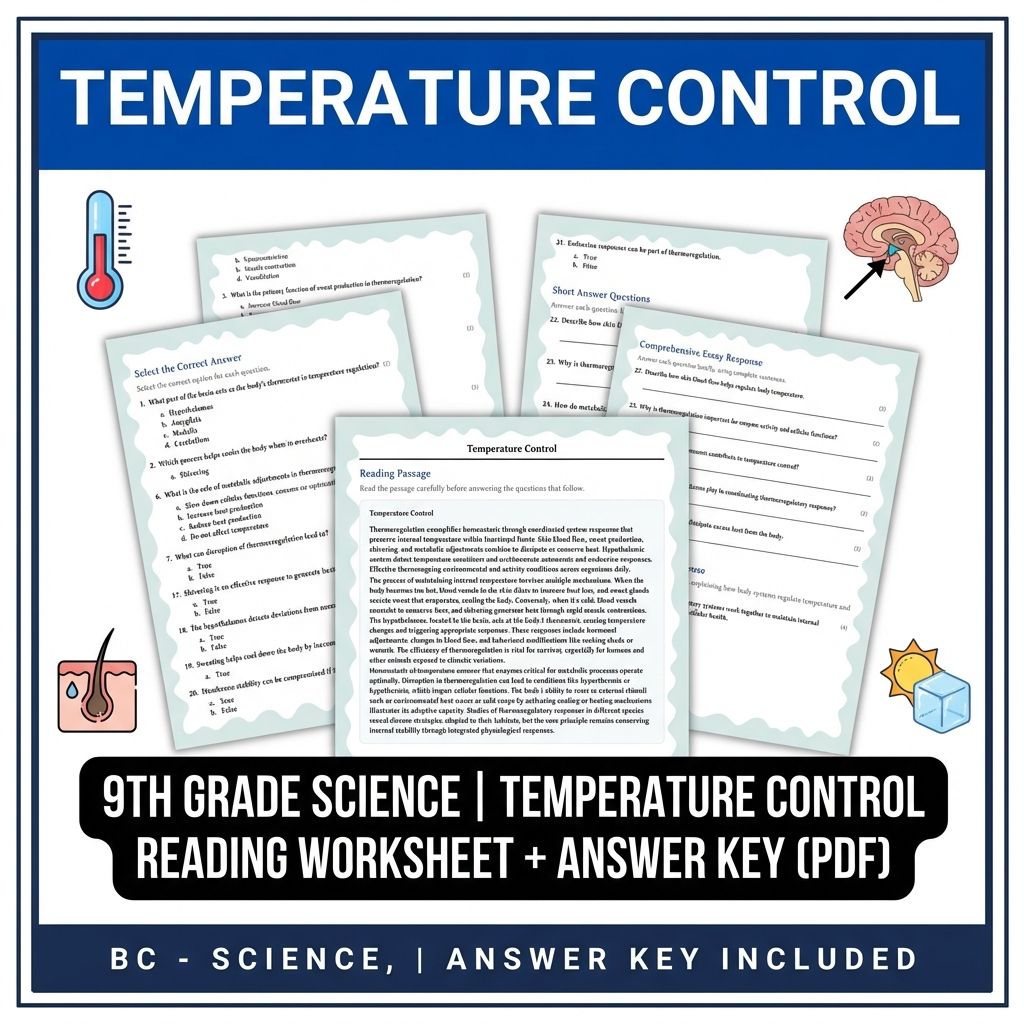9th Grade Science | Temperature Control Reading Worksheet + Answer Key (PDF)