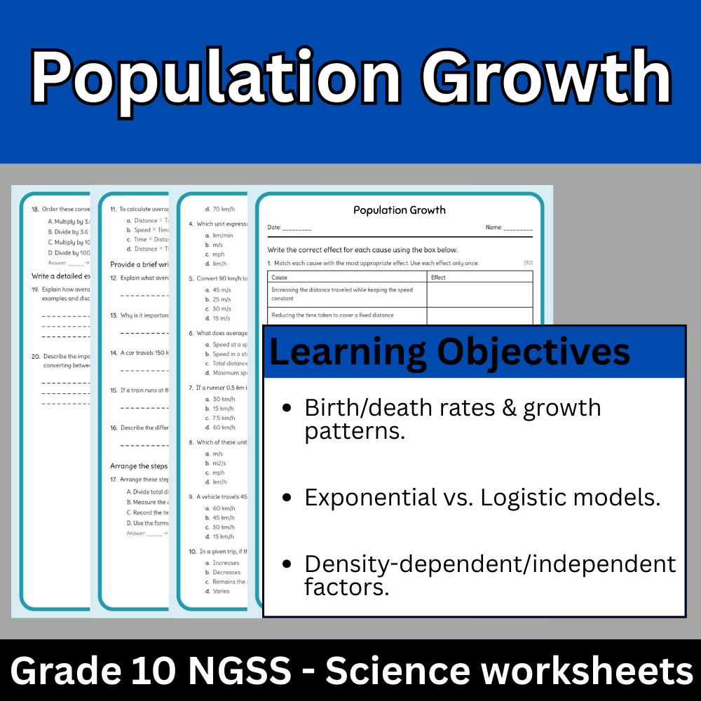 Grade 10 Science | Population Growth NGSS Worksheet (Answer Key, PDF)
