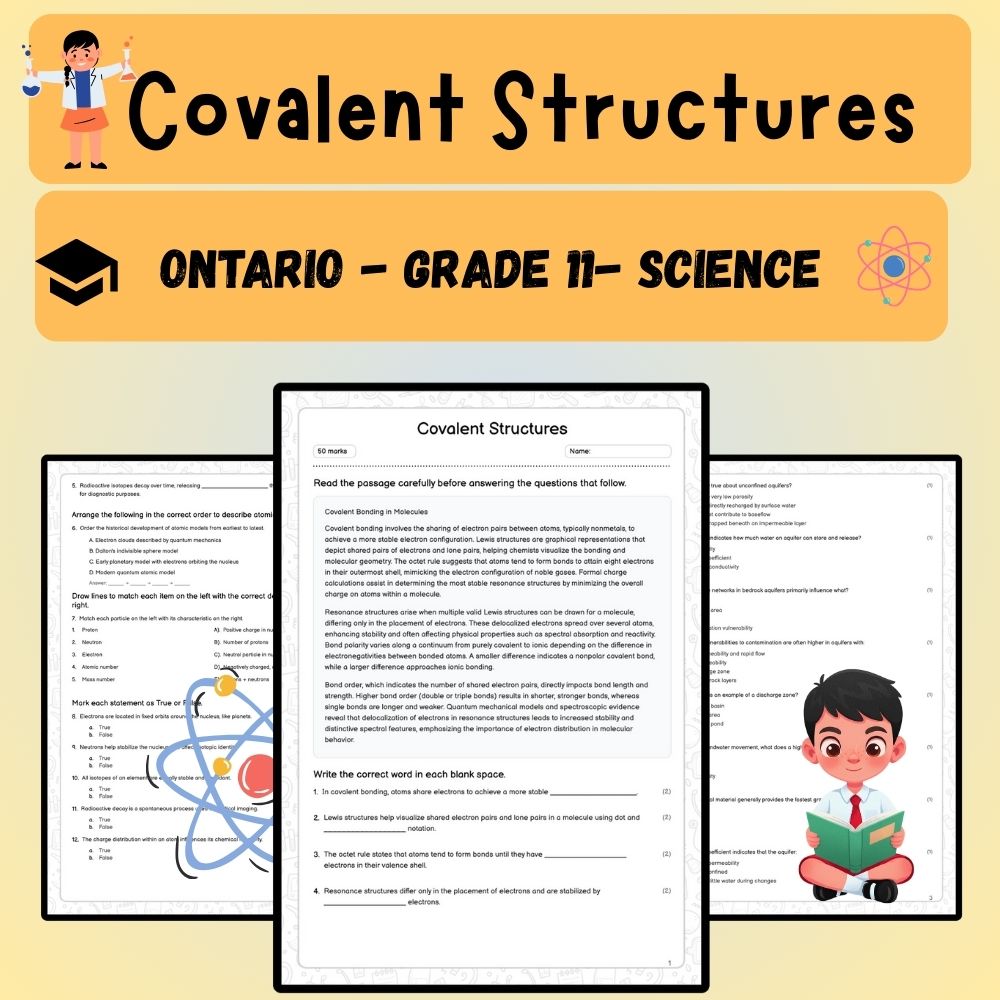 Grade 11 Science worksheet worksheet — Grade 11 Science | Covalent Structures Worksheet (Answer Key) - Ontario Standard —…