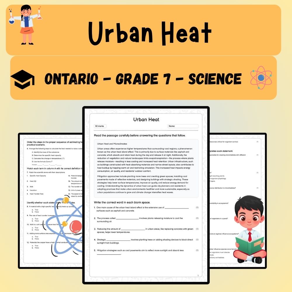 Grade 7 Science worksheet worksheet — Grade 7 Science | Urban Heat Islands Worksheet (PDF ) — page 1