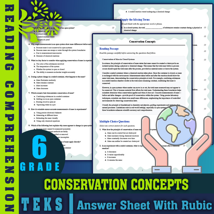 Grade 6 Science reading worksheets worksheet — 6th Grade Science | Conservation Concepts Reading Worksheet & Answer Key (P…