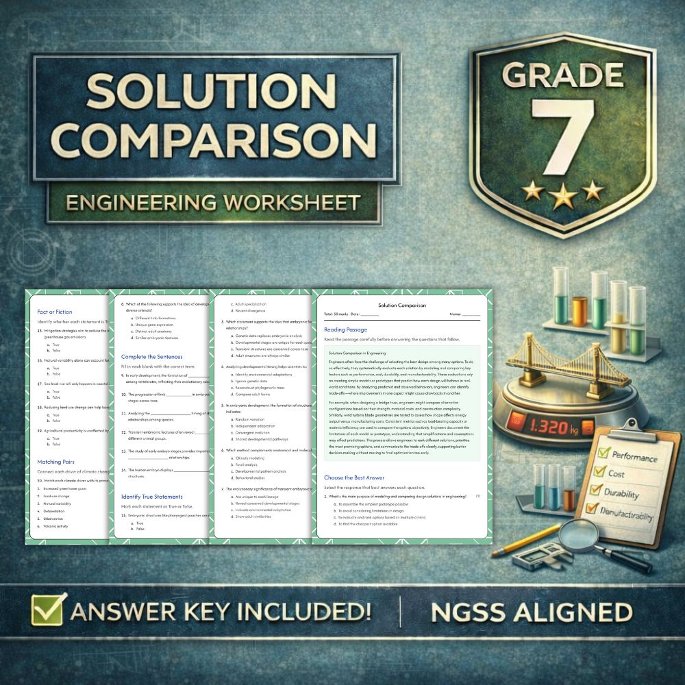 Grade 7 Science g7 ngss worksheet — 7th Grade Science | Solution Comparison NGSS Worksheet (Answer Key Included)