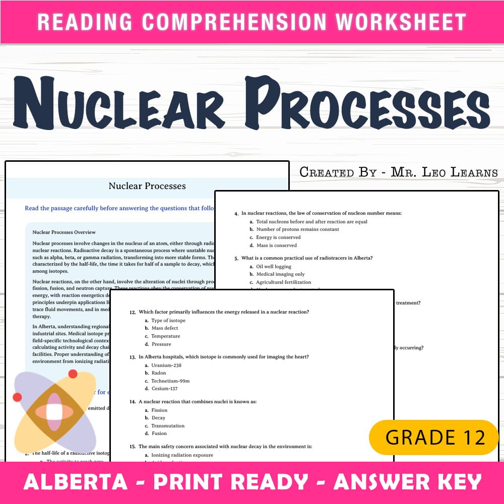 Grade 12 Science worksheet mcq paper worksheet — Grade 12 Science — Worksheet MCQ Paper for Mastering Nuclear Processes —…