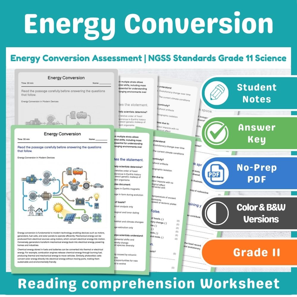 Grade 11 Science Power & Energy Assessment | NGSS Standards-Aligned Mini Bundle — included worksheet 1