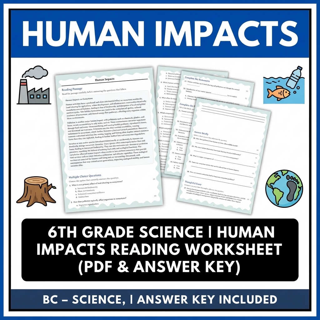 6th Grade Science | Human Impacts Reading Worksheet (PDF & Answer Key)
