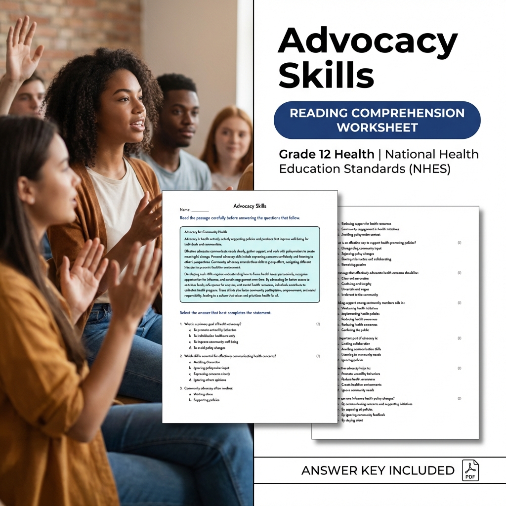 Advocacy Skills Worksheet | NHES Grade 12 Health Assessment