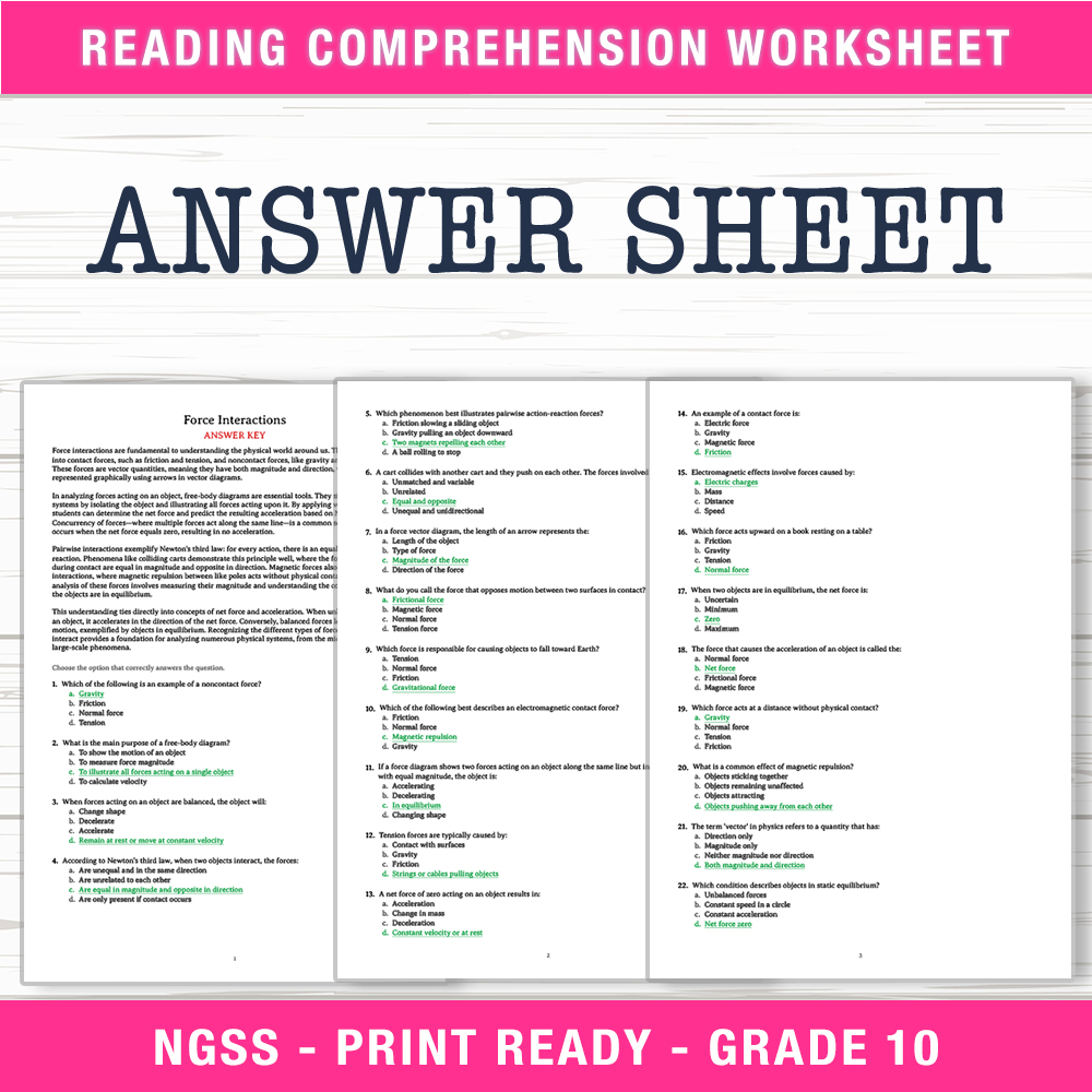 Grade 10 Science worksheet worksheet — Grade 10 Science | Force Interactions Worksheet (PDF + Answer Key) — page 2