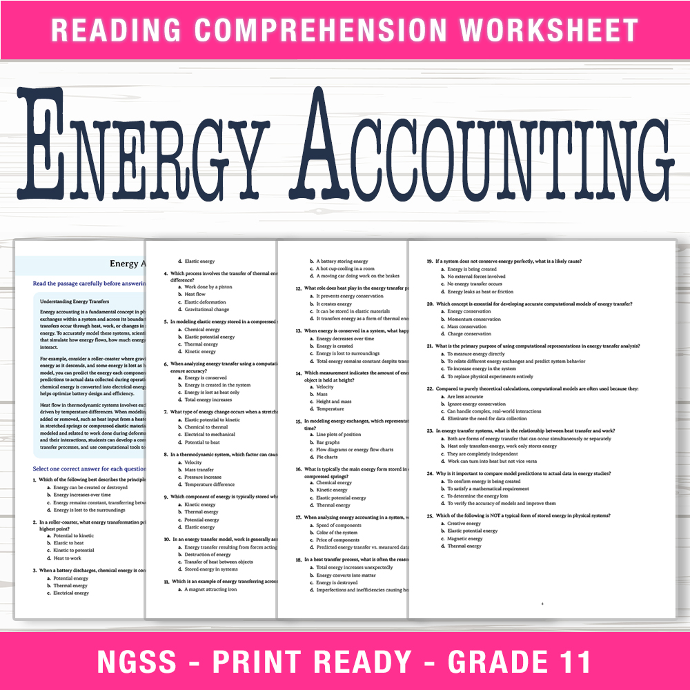 Grade 11 Science worksheet worksheet — Grade 11 Science – Energy Accounting Worksheet (PDF + Answer Key) — page 1