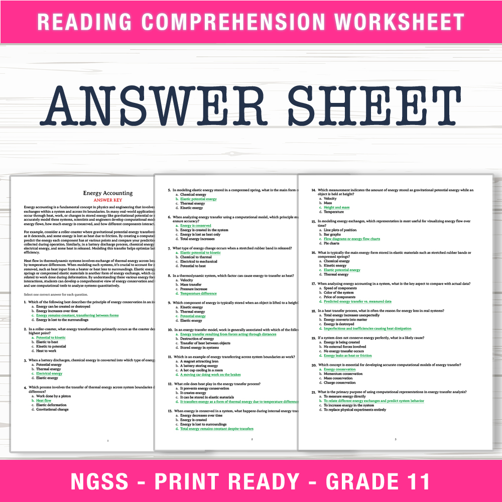 Grade 11 Science worksheet worksheet — Grade 11 Science – Energy Accounting Worksheet (PDF + Answer Key) — page 2
