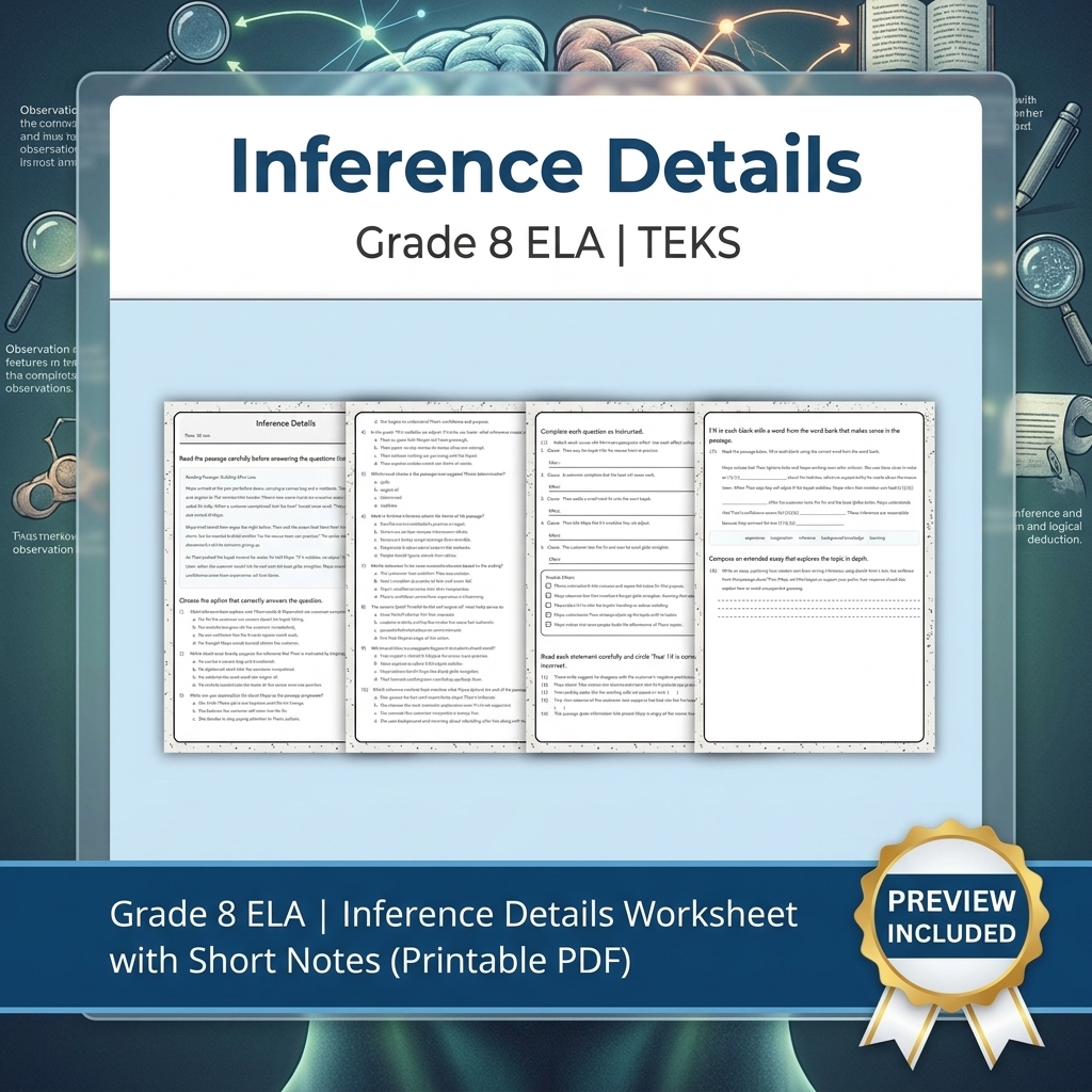 Grade 8 Evidence & Grammar ELA Full-Year Bundle TEKS — included worksheet 21