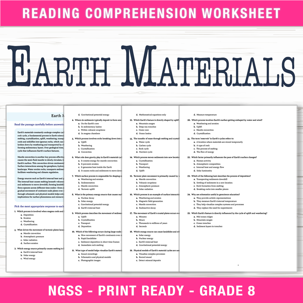 Grade 8 Science worksheet worksheet — Grade 8 Science | Earth Materials Worksheet (PDF + Answer Key) — page 1