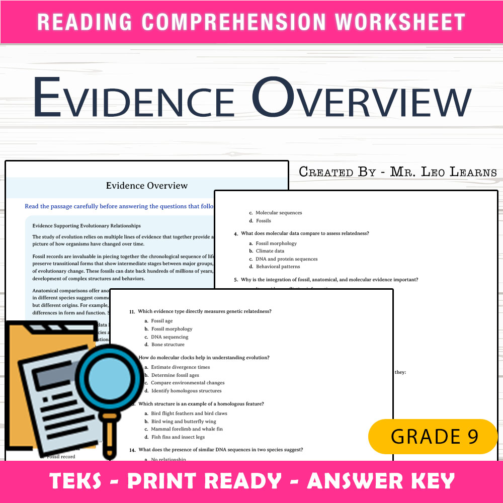Grade 9 Science worksheet worksheet — Grade 9 Science – Evidence Overview Worksheet for Mastery — page 1
