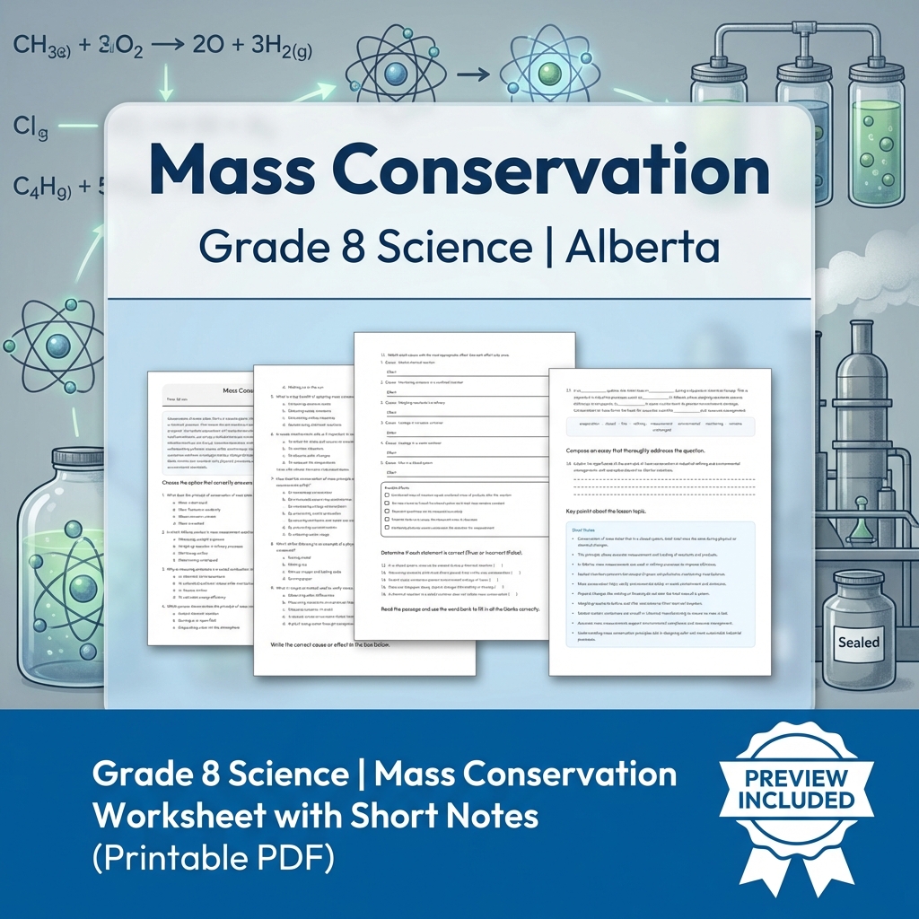 Grade 8 Science Unit | Matter & Chemical Change Worksheets Pack  — included worksheet 6