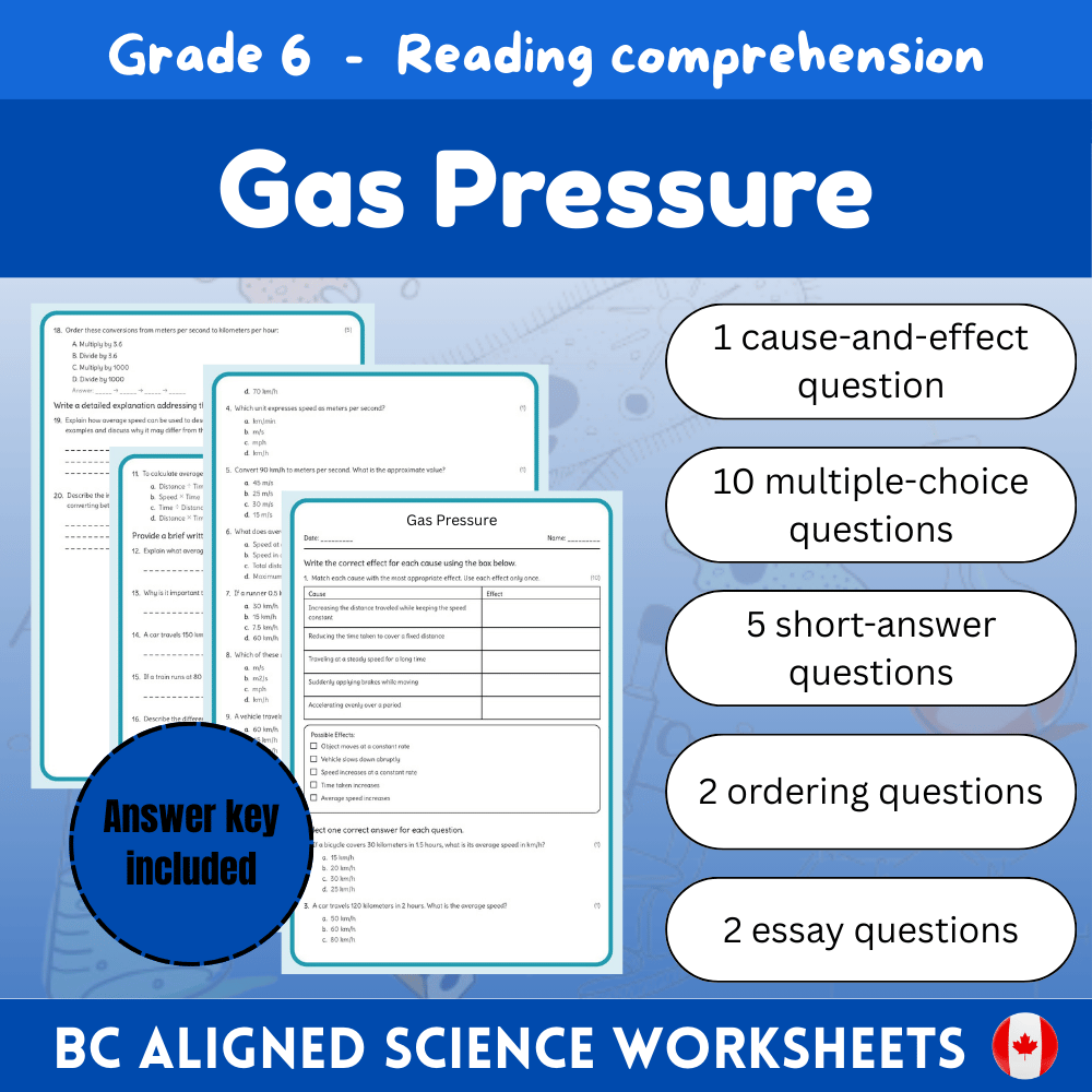 6th Grade Science | Gas Pressure Concepts Worksheet + Answer Key – BC Standards