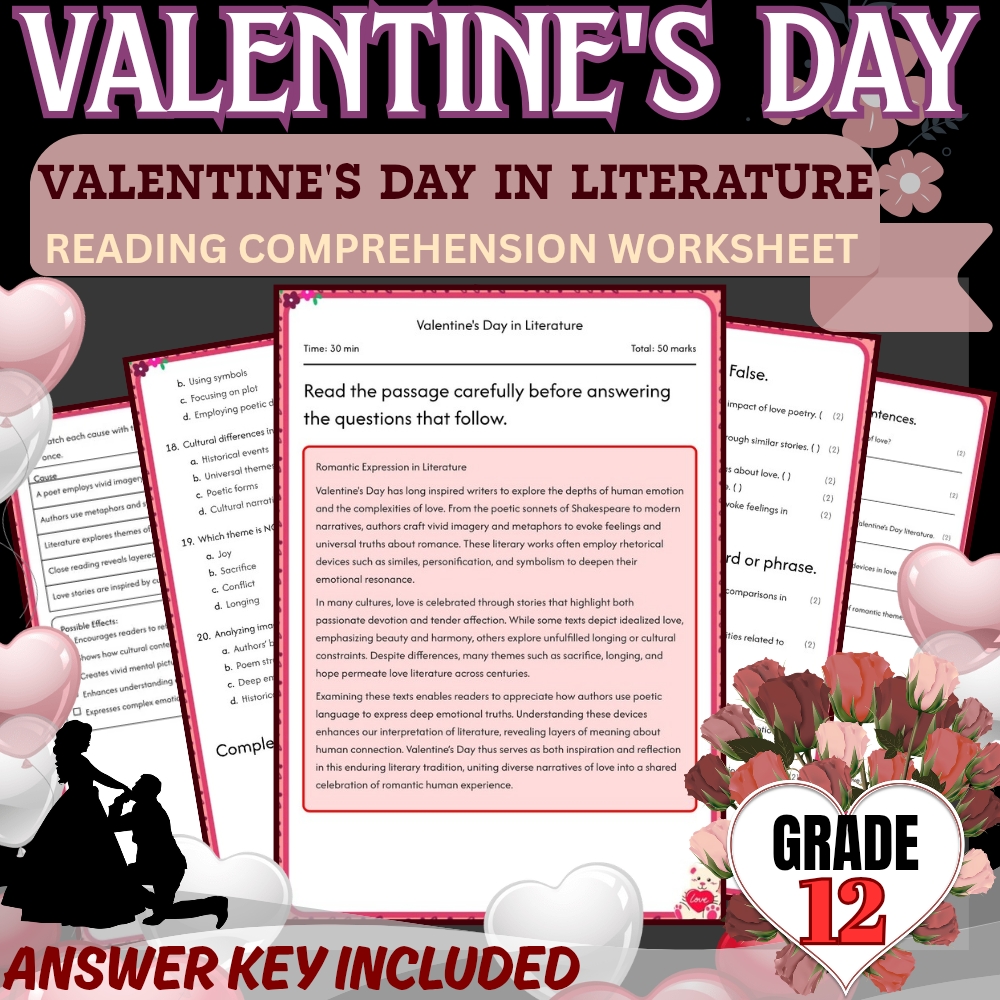 Grade 12 Holiday Unit | Valentine’s Day Worksheet Collection (PDF + Answer Key) — included worksheet 3
