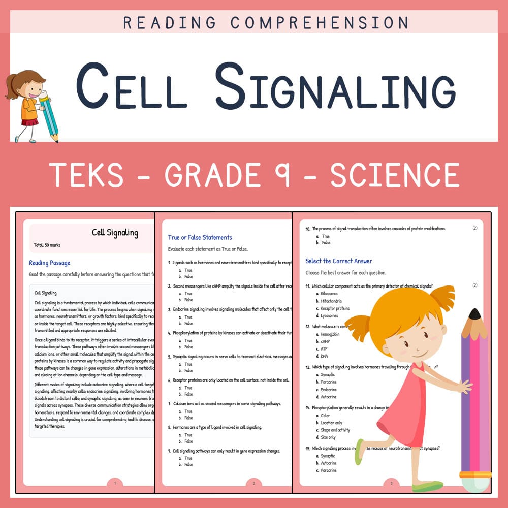 Grade 9 Science worksheet elena worksheet — Grade 9 Science | Cell Signaling Worksheet | TEKS-Aligned — page 1