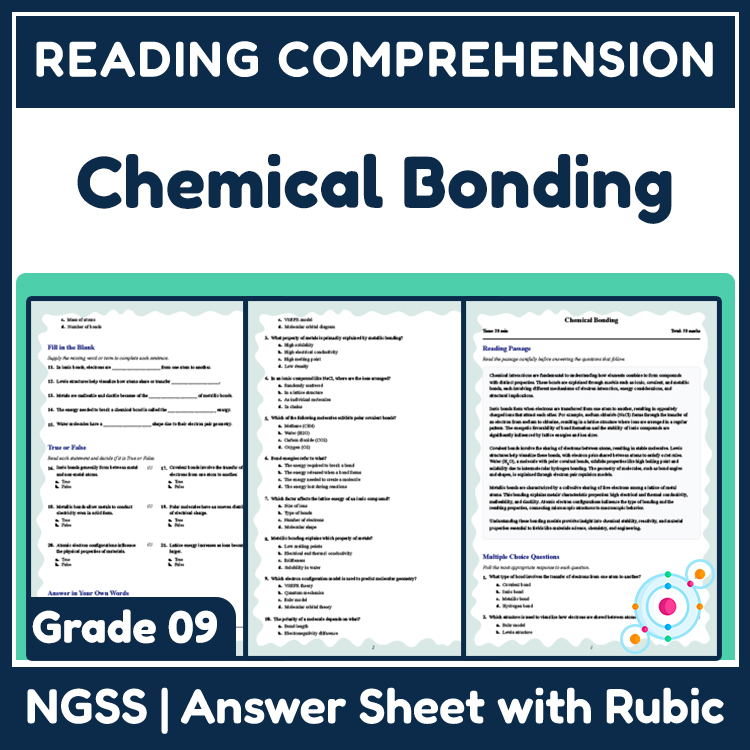 Grade 9 Science reading worksheets worksheet — Grade 9 Science | Chemical Bonding Reading Worksheet (PDF + Rubric) — page 1