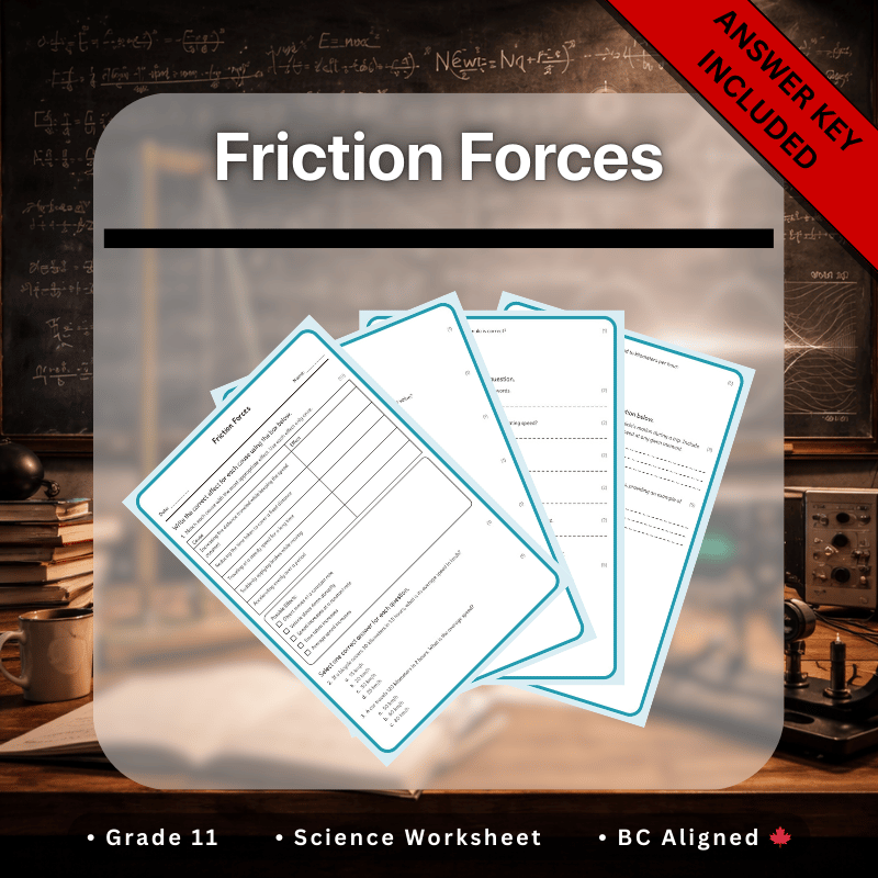 Grade 11 Science science 1 worksheet — Grade 11 Science | Friction Forces Worksheet + Answer Key (BC Standards)
