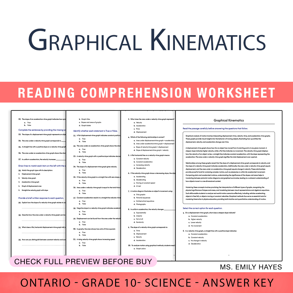 Grade 10 Science worksheet worksheet — Grade 10 Science | Graphical Kinematics Worksheet (PDF + Answer Key) — page 1