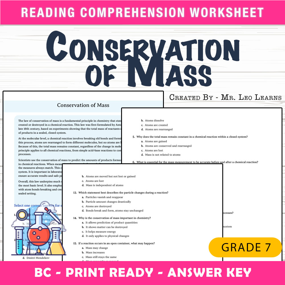 Grade 7 Science worksheet mcq paper worksheet — Grade 7 Science — Worksheet MCQ Paper for Mastering Conservation of Mass —…