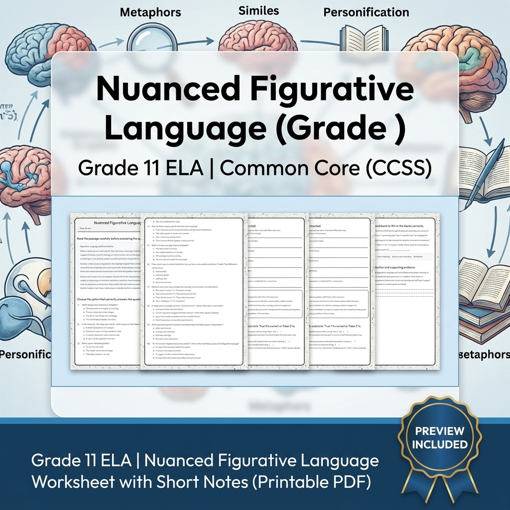 Grade 11 ELA Text Analysis and Writing Full-Year Bundle: Common Core (CCSS) — included worksheet 9