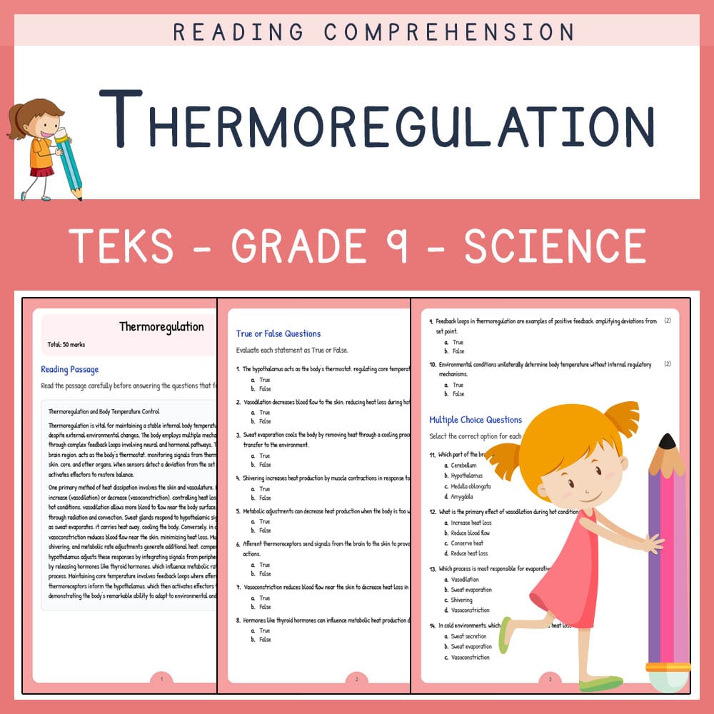Grade 9 Science worksheet elena worksheet — Grade 9 Science | Thermoregulation Worksheet | TEKS Aligned — page 1