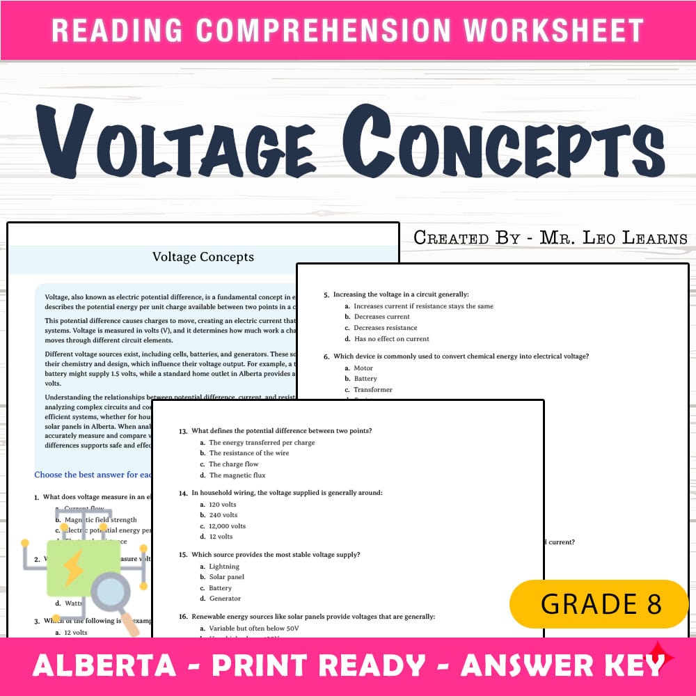 Grade 8 Science worksheet mcq paper worksheet — Grade 8 Science — Worksheet MCQ Paper for Mastering Voltage Concepts — page 1