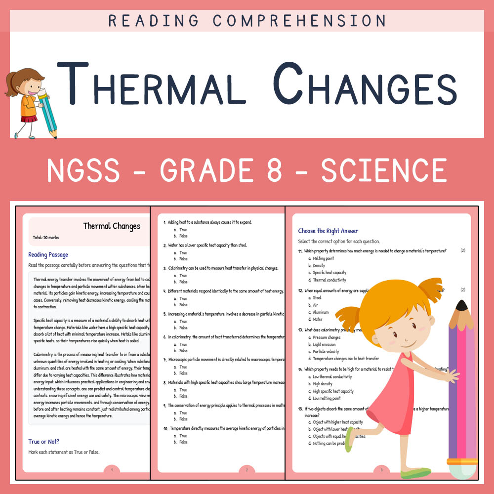 Grade 8 Science worksheet worksheet — Grade 8 Science | Thermal Changes Worksheet & Answer Key aligned with NGSS (PDF) — p…