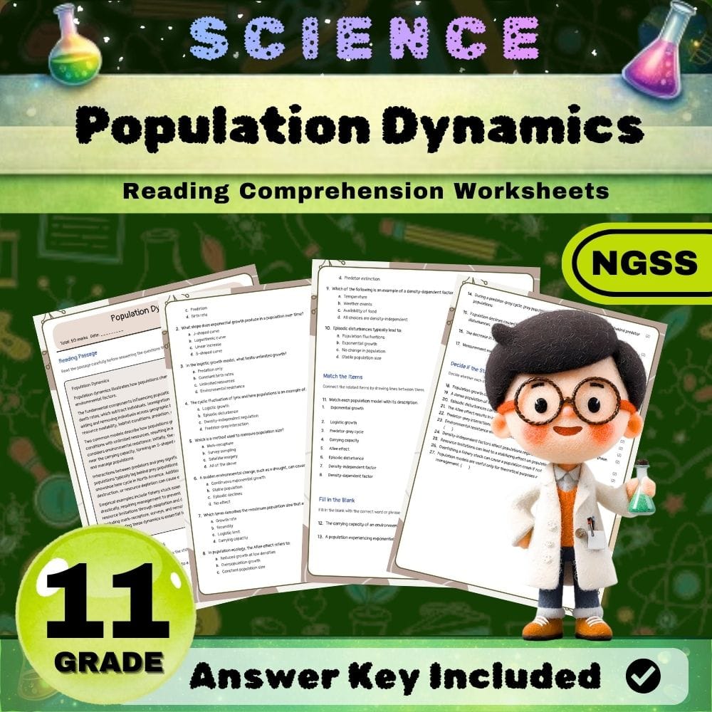 Grade 11 Science science ngss worksheet — Grade 11 Science | Population Dynamics Worksheet (NGSS Practice Set) — page 1