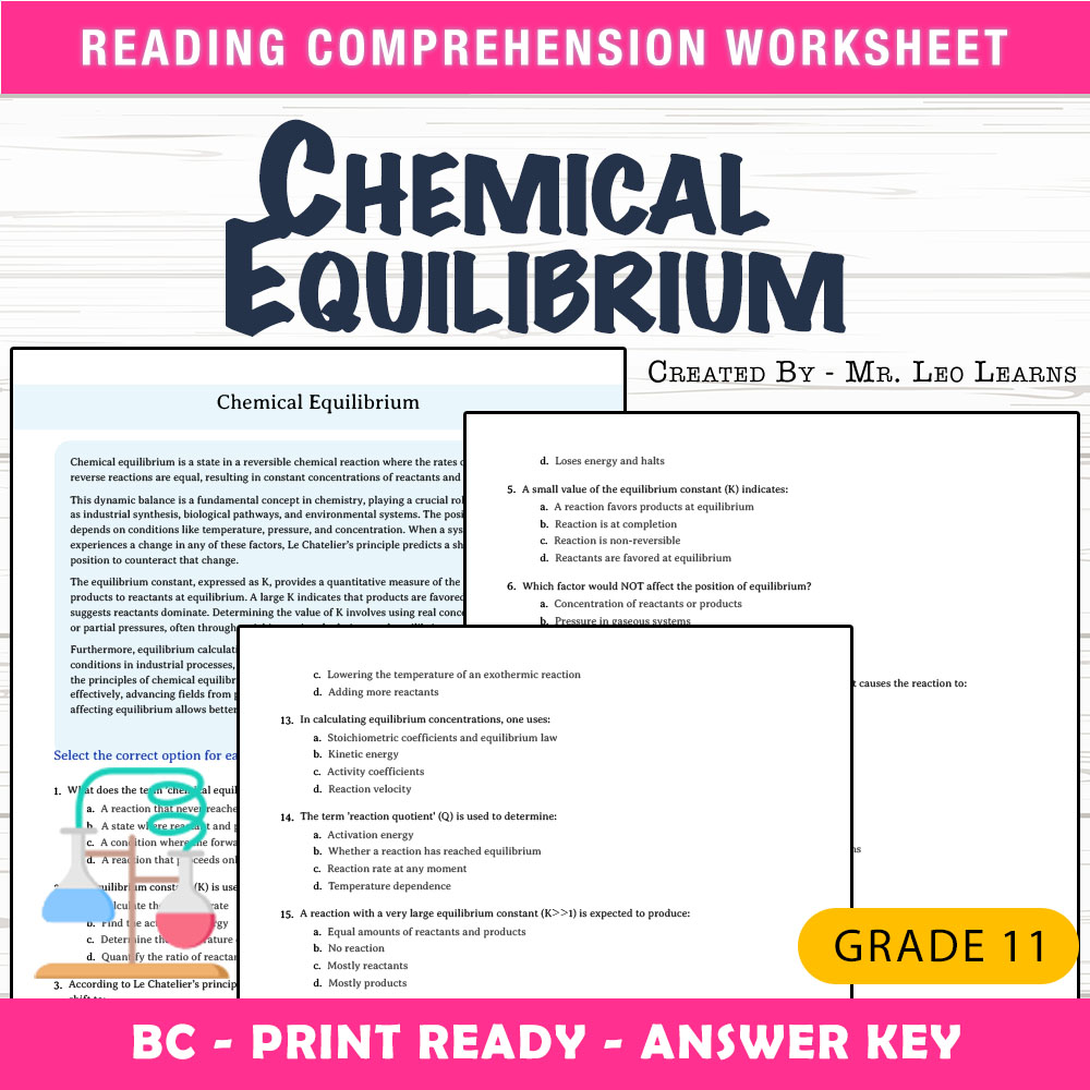 Grade 11 Science worksheet mcq paper worksheet — Grade 11 Science — Worksheet MCQ Paper for Mastering Chemical Equilibrium…