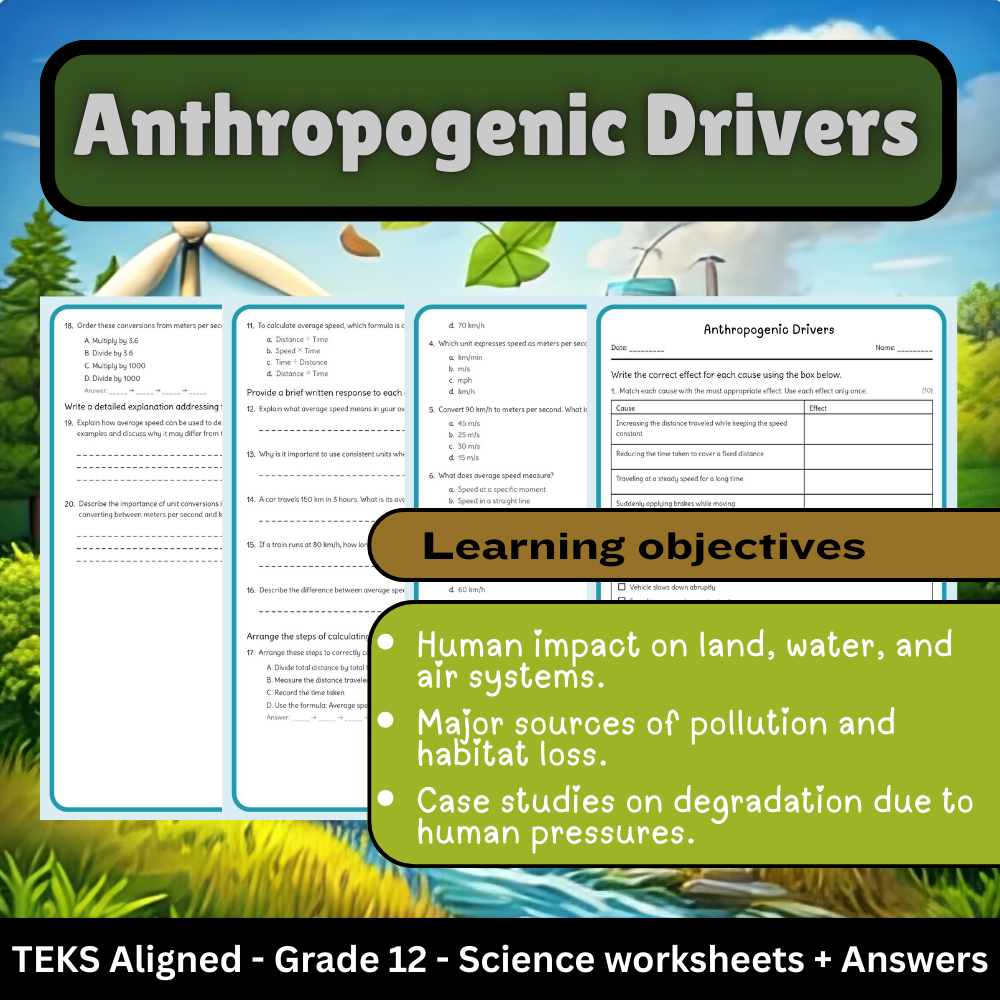 Grade 12 Science | Anthropogenic Drivers Worksheet + Answer Key) – TEKS Aligned