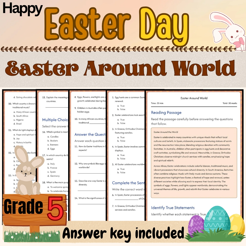 Grade 5 Seasonal Bundle | Easter Symbols & Traditions Worksheets(PDF+Answer Key) — included worksheet 2