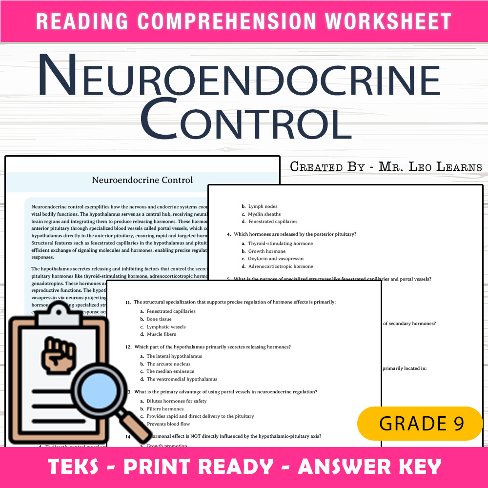 Grade 9 Science worksheet worksheet — Grade 9 Science – Neuroendocrine Control Worksheet for Mastery — page 1