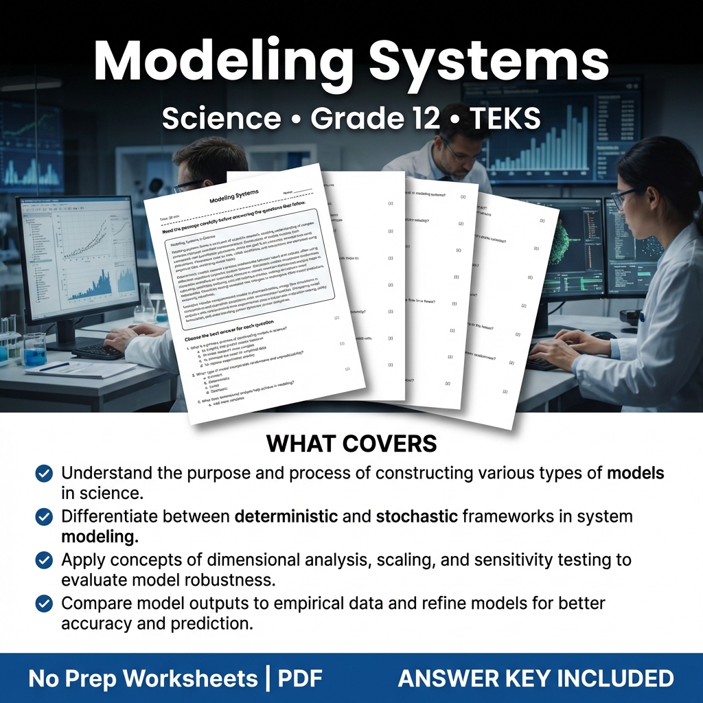 Modeling Systems Science Worksheet Grade 12 | TEKS Practice