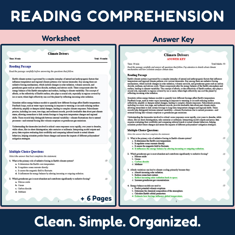 Grade 10 Science reading worksheets worksheet — Grade 10 Science | Climate Drivers Reading Worksheet (PDF + Rubric) — page 2