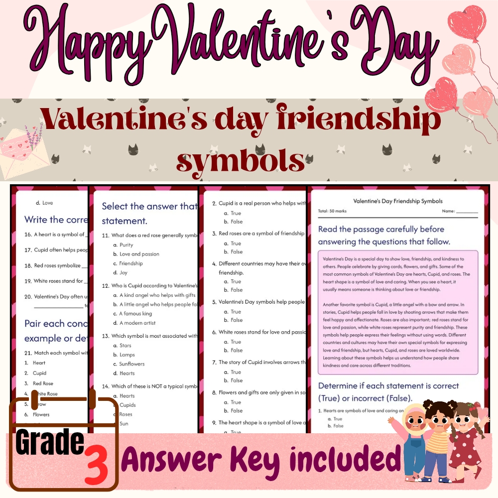 Grade 3 Seasonal Valentine’s Day Worksheets Bundle (PDF + Answer Key) — included worksheet 1