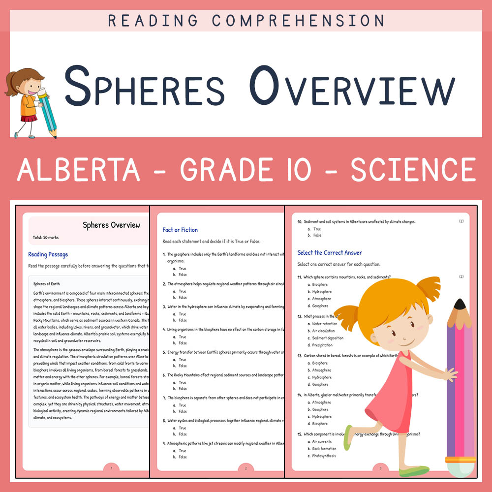 Grade 10 Science worksheet elena worksheet — Grade 10 Science | Spheres Overview Worksheet | Alberta Aligned — page 1