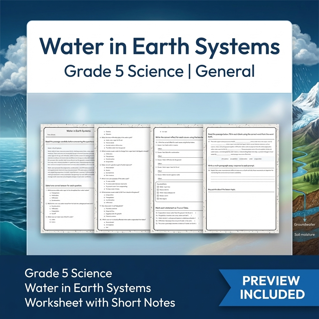 Grade 5 Science Lesson Group: Water Cycles, Seasons, and Earth Materials — included worksheet 3