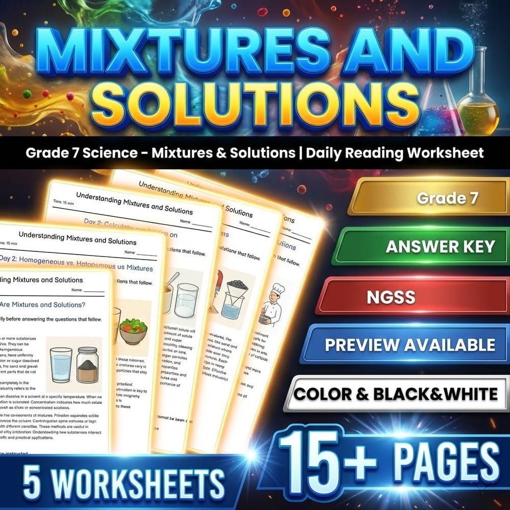 Materials and Chemical Reactions Grade 7 Science Worksheets Bundle | NGSS — included worksheet 3