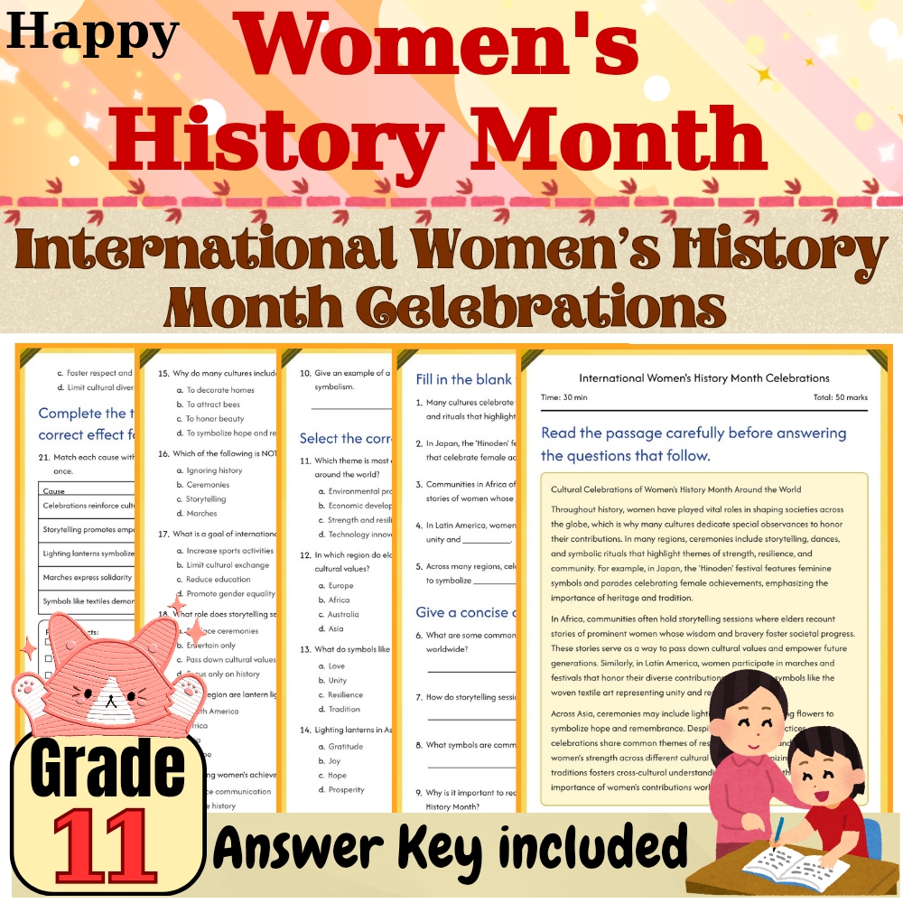 Grade 11 Seasonal Mother History Month Worksheet for Celebrations|PDF+Answer Key