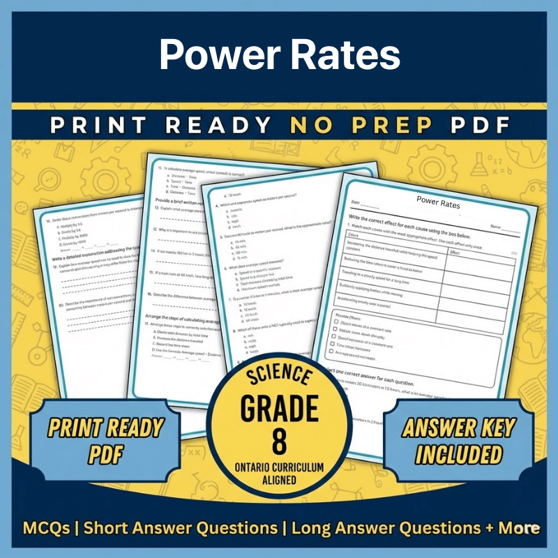 Grade 8 Science | Power Rates Worksheet (Ontario) – Science 1 (PDF)