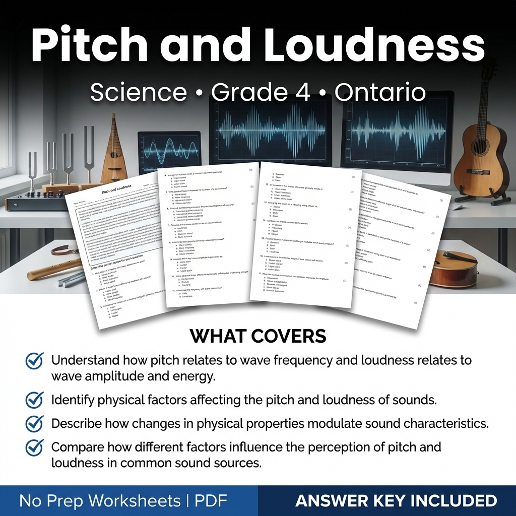 Grade 4 Science Worksheet on Pitch and Loudness | Ontario Standards