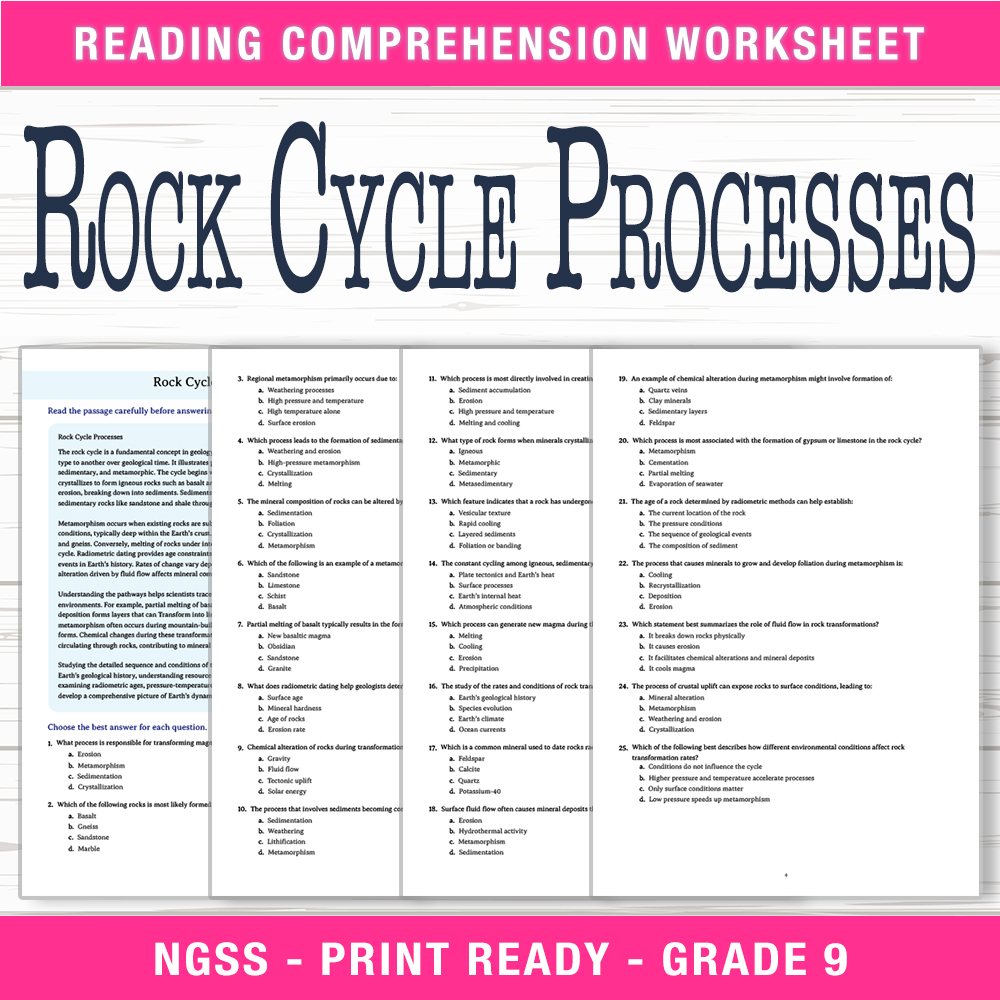 Grade 9 Science worksheet worksheet — Grade 9 Science | Rock Cycle Processes Worksheet (PDF + Answer Key) — page 1